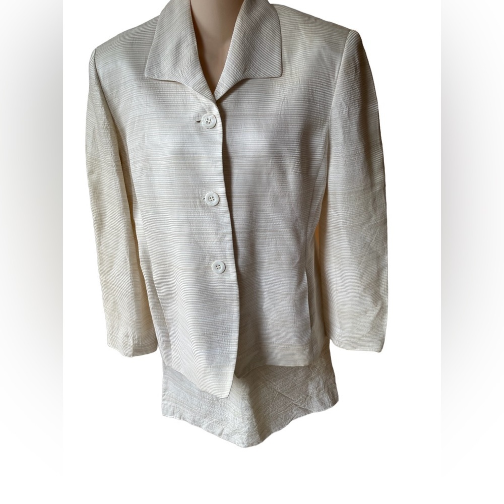 VINTAGE RENA ROWEN “Modena” Cream Stripe Lined Suit Blazer 10 skirt 8